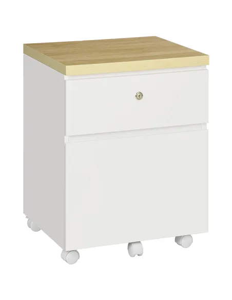 Vinsetto 2-Drawer Filing Cabinet with Lock, Mobile File Cabinet with Hanging Bars for Legal Size and Wheels, Home Office Study, 
