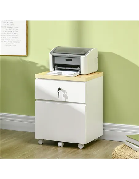 Vinsetto 2-Drawer Filing Cabinet with Lock, Mobile File Cabinet with Hanging Bars for Legal Size and Wheels, Home Office Study, 