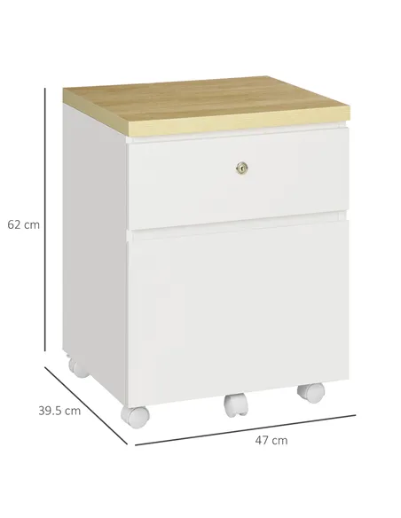 Vinsetto 2-Drawer Filing Cabinet with Lock, Mobile File Cabinet with Hanging Bars for Legal Size and Wheels, Home Office Study, 