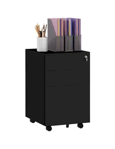 Vinsetto 3-Drawer Vertical Filing Cabinet with Pencil Tray, Lock and 5 Wheels, Steel Mobile File Cabinet, for A4, Legal and Lett