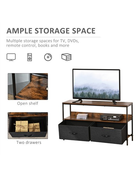HOMCOM TV Stand Cabinet with 2 Foldable Drawers - Rustic Brown
