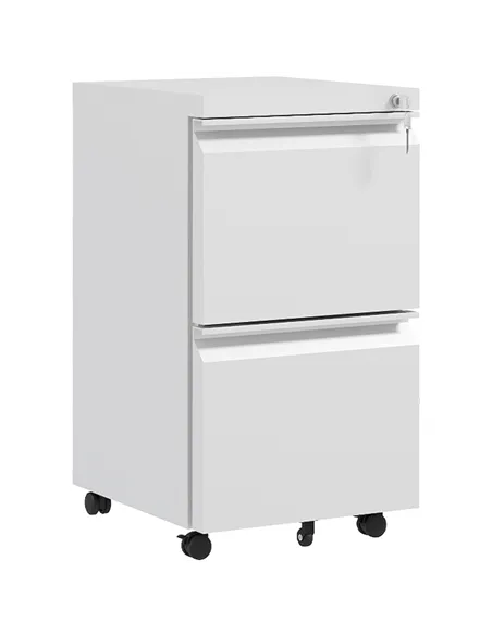 Vinsetto 2-Drawer Mobile Filing Cabinet, Steel Lockable File Cabinet for Letter, A4 and Legal Size, Pre-Assembled Body, White
