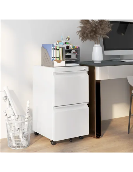 Vinsetto 2-Drawer Mobile Filing Cabinet, Steel Lockable File Cabinet for Letter, A4 and Legal Size, Pre-Assembled Body, White