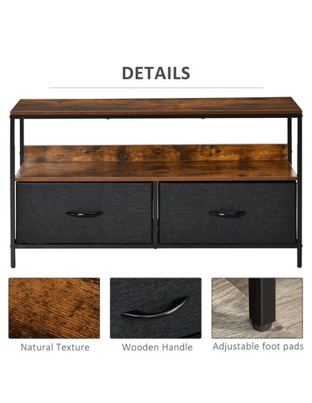 HOMCOM TV Stand Cabinet with 2 Foldable Drawers - Rustic Brown