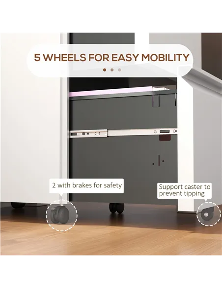 Vinsetto 2-Drawer Mobile Filing Cabinet, Steel Lockable File Cabinet for Letter, A4 and Legal Size, Pre-Assembled Body, White
