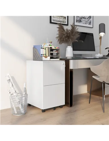 Vinsetto 2-Drawer Vertical Filing Cabinet with Lock and 5 Wheels, Steel Mobile File Cabinet, for A4, Legal and Letter Size, Pre-