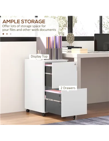 Vinsetto 2-Drawer Vertical Filing Cabinet with Lock and 5 Wheels, Steel Mobile File Cabinet, for A4, Legal and Letter Size, Pre-