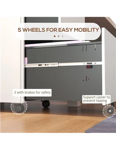 Vinsetto 2-Drawer Vertical Filing Cabinet with Lock and 5 Wheels, Steel Mobile File Cabinet, for A4, Legal and Letter Size, Pre-