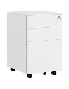 Vinsetto 3-Drawer Vertical Filing Cabinet with Pencil Tray, Lock and 5 Wheels, Steel Mobile File Cabinet, for A4, Legal and Lett