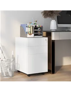 Vinsetto 3-Drawer Vertical Filing Cabinet with Pencil Tray, Lock and 5 Wheels, Steel Mobile File Cabinet, for A4, Legal and Lett 2