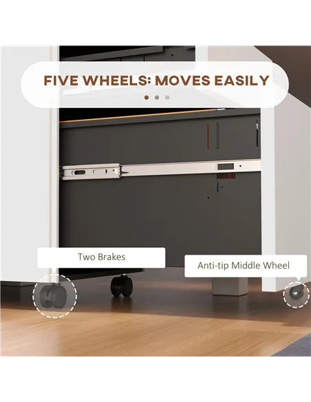 Vinsetto 3-Drawer Vertical Filing Cabinet with Pencil Tray, Lock and 5 Wheels, Steel Mobile File Cabinet, for A4, Legal and Lett