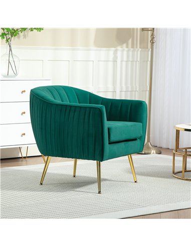 HOMCOM Velvet-Feel Shell Back Accent Chair - Green