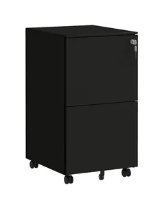 Vinsetto 2-Drawer Vertical Filing Cabinet with Lock and 5 Wheels, Steel Mobile File Cabinet, for A4, Legal and Letter Size, Pre-
