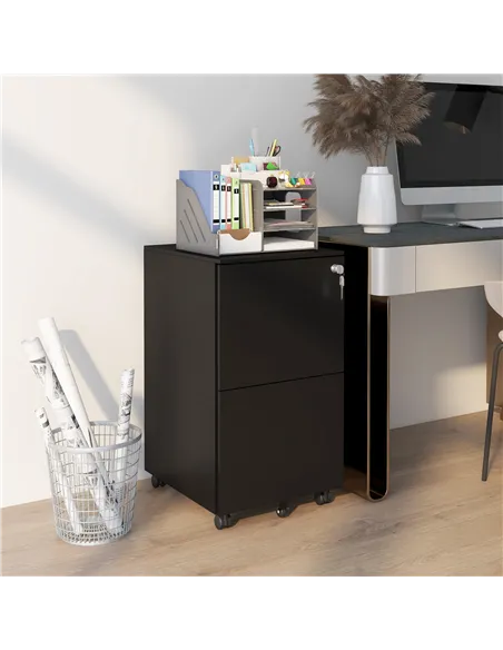 Vinsetto 2-Drawer Vertical Filing Cabinet with Lock and 5 Wheels, Steel Mobile File Cabinet, for A4, Legal and Letter Size, Pre-