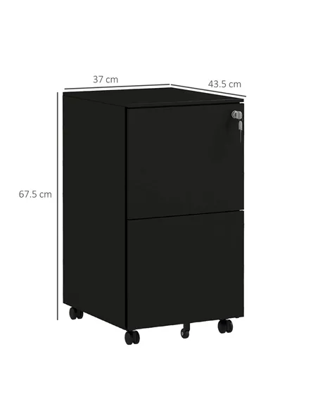Vinsetto 2-Drawer Vertical Filing Cabinet with Lock and 5 Wheels, Steel Mobile File Cabinet, for A4, Legal and Letter Size, Pre-