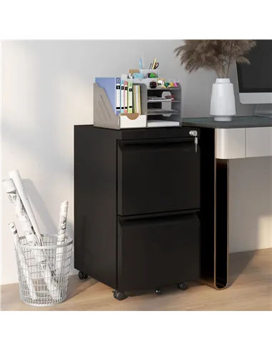 Vinsetto 2-Drawer Mobile Filing Cabinet, Steel Lockable File Cabinet for Letter, A4 and Legal Size, Pre-Assembled Body, Black