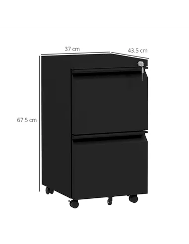 Vinsetto 2-Drawer Mobile Filing Cabinet, Steel Lockable File Cabinet for Letter, A4 and Legal Size, Pre-Assembled Body, Black