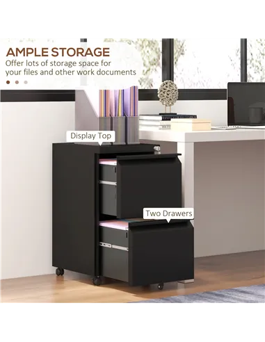 Vinsetto 2-Drawer Mobile Filing Cabinet, Steel Lockable File Cabinet for Letter, A4 and Legal Size, Pre-Assembled Body, Black