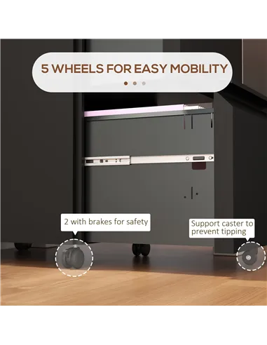 Vinsetto 2-Drawer Mobile Filing Cabinet, Steel Lockable File Cabinet for Letter, A4 and Legal Size, Pre-Assembled Body, Black