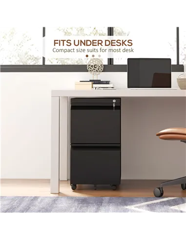 Vinsetto 2-Drawer Mobile Filing Cabinet, Steel Lockable File Cabinet for Letter, A4 and Legal Size, Pre-Assembled Body, Black