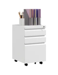 Vinsetto 3-Drawer Filing Cabinet with Lock, Mobile Steel File Cabinet for A4, Legal and Letter Size, Under Desk Drawers with Pre