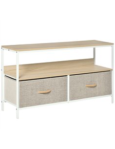 HOMCOM TV Stand Cabinet with 2 Foldable Drawers - Maple Colour