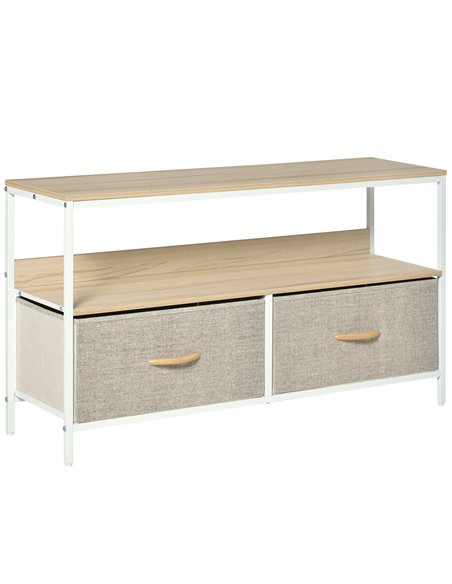HOMCOM TV Stand Cabinet with 2 Foldable Drawers - Maple Colour