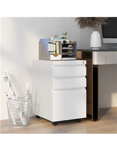 Vinsetto 3-Drawer Filing Cabinet with Lock, Mobile Steel File Cabinet for A4, Legal and Letter Size, Under Desk Drawers with Pre
