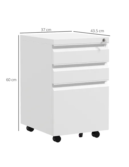 Vinsetto 3-Drawer Filing Cabinet with Lock, Mobile Steel File Cabinet for A4, Legal and Letter Size, Under Desk Drawers with Pre