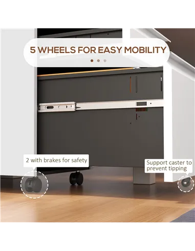 Vinsetto 3-Drawer Filing Cabinet with Lock, Mobile Steel File Cabinet for A4, Legal and Letter Size, Under Desk Drawers with Pre