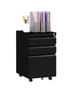 Vinsetto 3-Drawer Filing Cabinet with Lock, Mobile Steel File Cabinet for A4, Legal and Letter Size, Under Desk Drawers with Pre