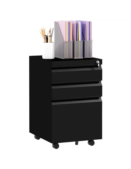 Vinsetto 3-Drawer Filing Cabinet with Lock, Mobile Steel File Cabinet for A4, Legal and Letter Size, Under Desk Drawers with Pre