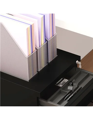 Vinsetto 3-Drawer Filing Cabinet with Lock, Mobile Steel File Cabinet for A4, Legal and Letter Size, Under Desk Drawers with Pre