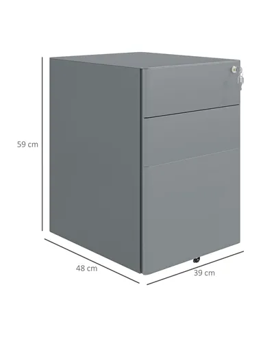 Vinsetto Lockable Cabinet, Rolling Filing Cabinet with 3 Drawers, Steel Office Drawer Unit for A4, Letter, Legal Sized Files