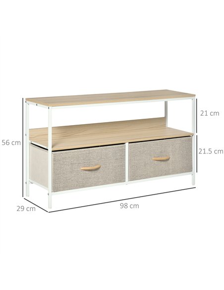 HOMCOM TV Stand Cabinet with 2 Foldable Drawers - Maple Colour