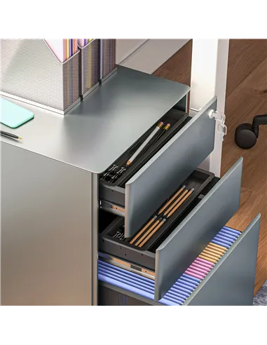 Vinsetto Lockable Cabinet, Rolling Filing Cabinet with 3 Drawers, Steel Office Drawer Unit for A4, Letter, Legal Sized Files