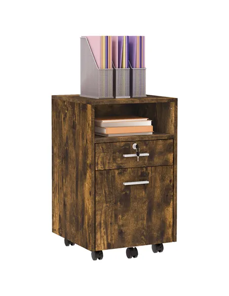 Vinsetto Lockable Two-Drawer Filing Cabinet, with Wheels - Wood-Effect