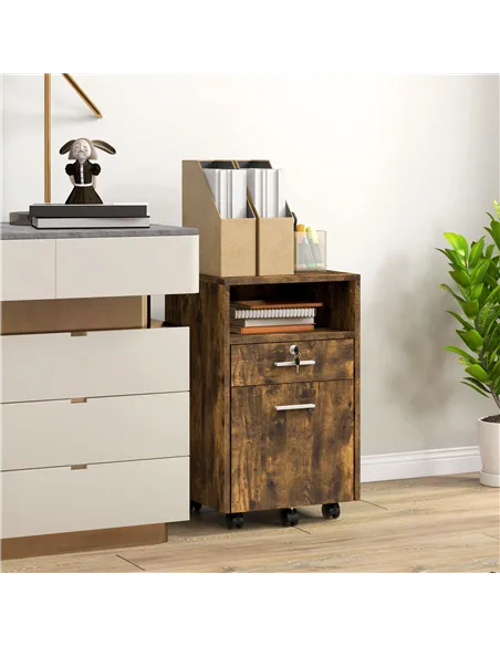 Vinsetto Lockable Two-Drawer Filing Cabinet, with Wheels - Wood-Effect
