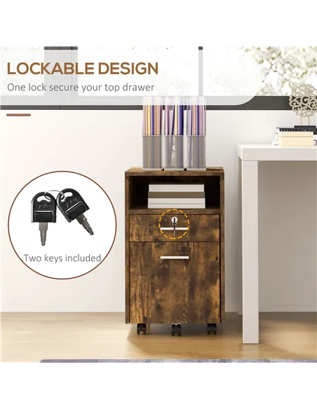 Vinsetto Lockable Two-Drawer Filing Cabinet, with Wheels - Wood-Effect