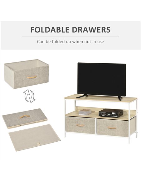 HOMCOM TV Stand Cabinet with 2 Foldable Drawers - Maple Colour