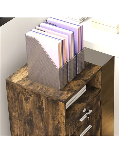 Vinsetto Lockable Two-Drawer Filing Cabinet, with Wheels - Wood-Effect