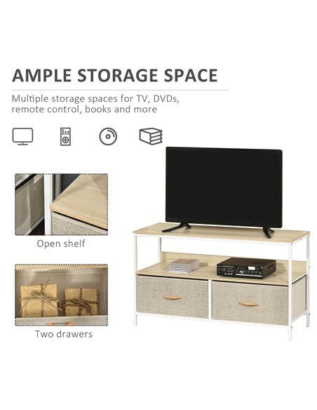 HOMCOM TV Stand Cabinet with 2 Foldable Drawers - Maple Colour