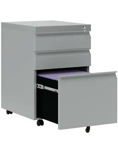 Vinsetto 3 Drawer Filling Cabinet, Mobile Metal File Cabinet with Anti-tilt Design for Letter, A4, Legal Size, Grey