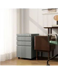 Vinsetto 3 Drawer Filling Cabinet, Mobile Metal File Cabinet with Anti-tilt Design for Letter, A4, Legal Size, Grey 2