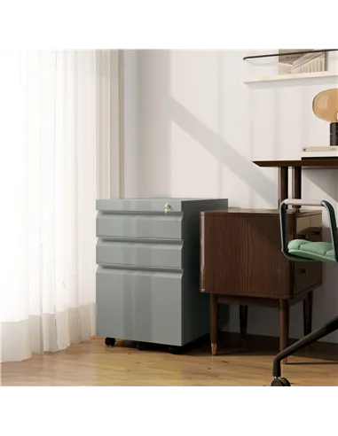 Vinsetto 3 Drawer Filling Cabinet, Mobile Metal File Cabinet with Anti-tilt Design for Letter, A4, Legal Size, Grey