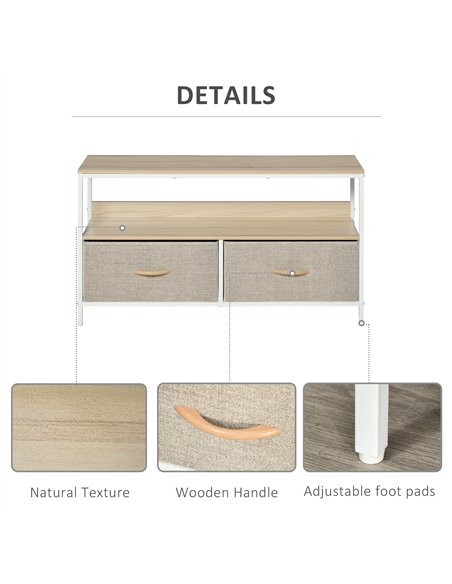 HOMCOM TV Stand Cabinet with 2 Foldable Drawers - Maple Colour