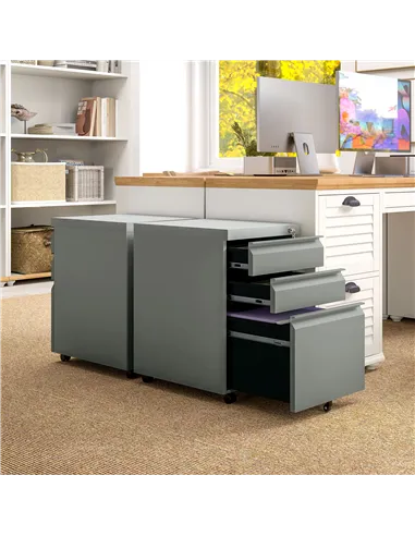Vinsetto 3 Drawer Filling Cabinet, Mobile Metal File Cabinet with Anti-tilt Design for Letter, A4, Legal Size, Grey