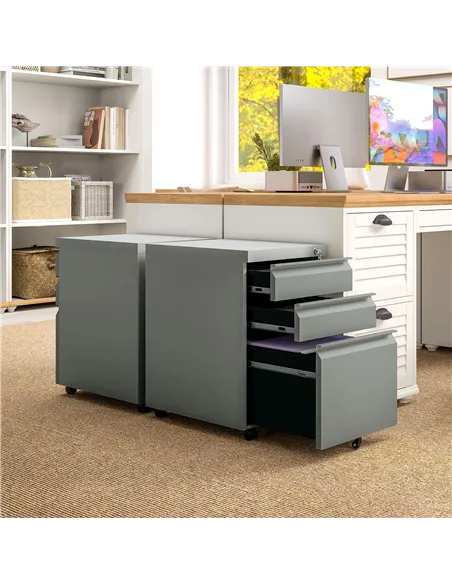 Vinsetto 3 Drawer Filling Cabinet, Mobile Metal File Cabinet with Anti-tilt Design for Letter, A4, Legal Size, Grey