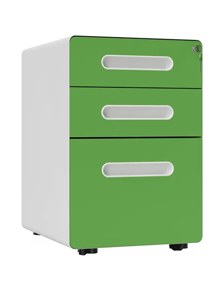 Vinsetto 3 Drawer Filing Cabinet, Steel Lockable File Cabinet with Lock and Wheels, for A4, Letter, Legal Sized Files, Green