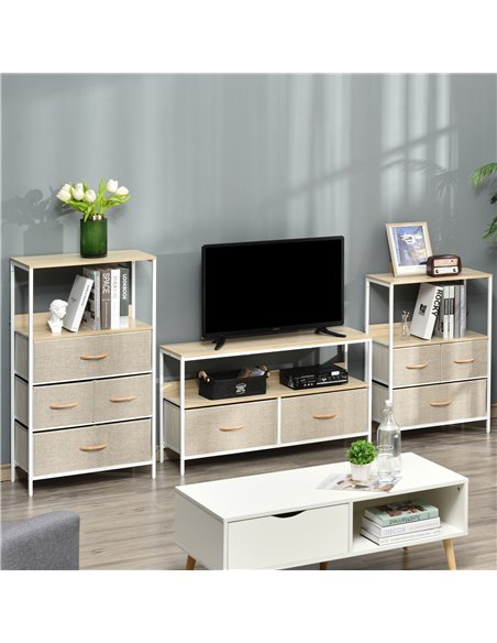 HOMCOM TV Stand Cabinet with 2 Foldable Drawers - Maple Colour
